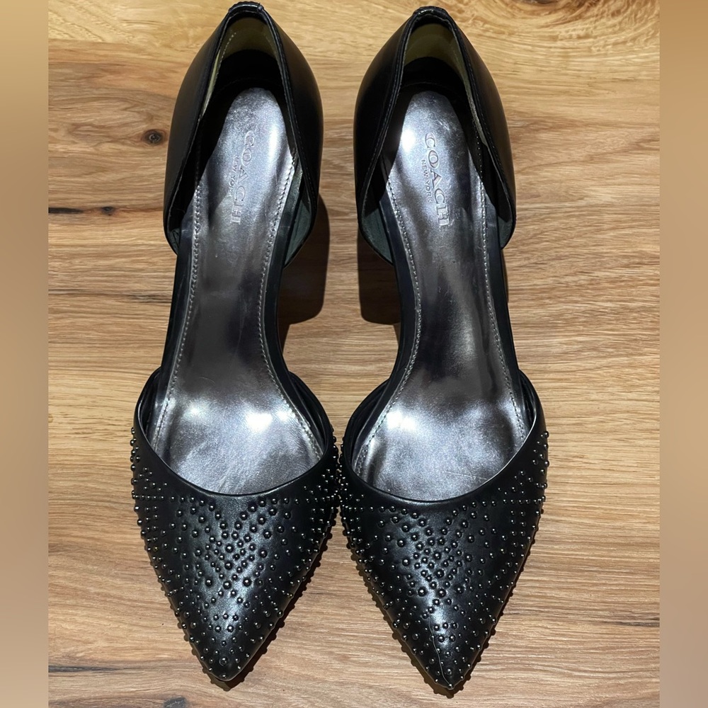 Coach Women’s Channing Black Studded Stiletto D’Orsay Heels - Size 7.5